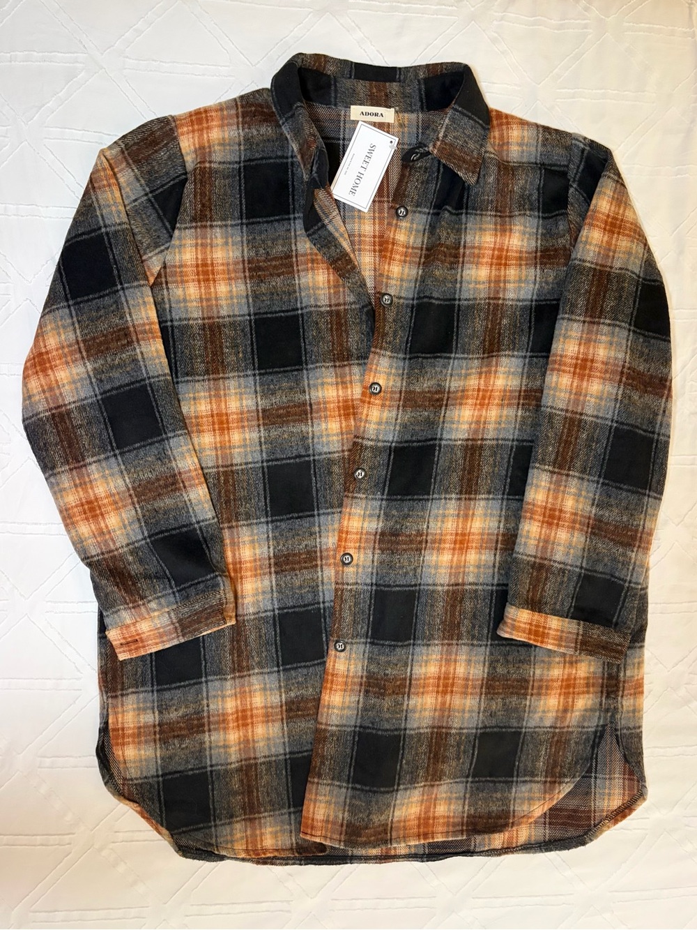 ADORA Orange, Black & Gray Plaid Shacket